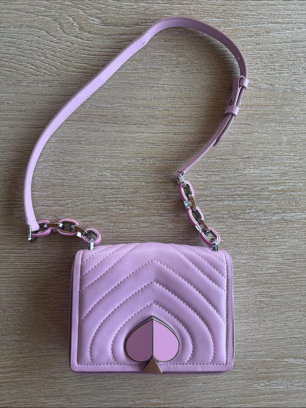 Kate Spade leather Pink Quilted Shoulder Bag with Heart Accent